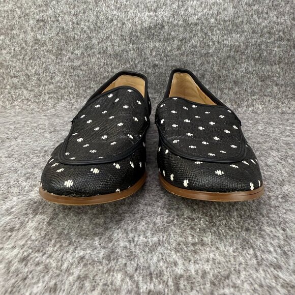✅Womens 10M Banana Republic Loafers Black W/White Embroidered Polka Dots Shoes - Picture 5 of 12